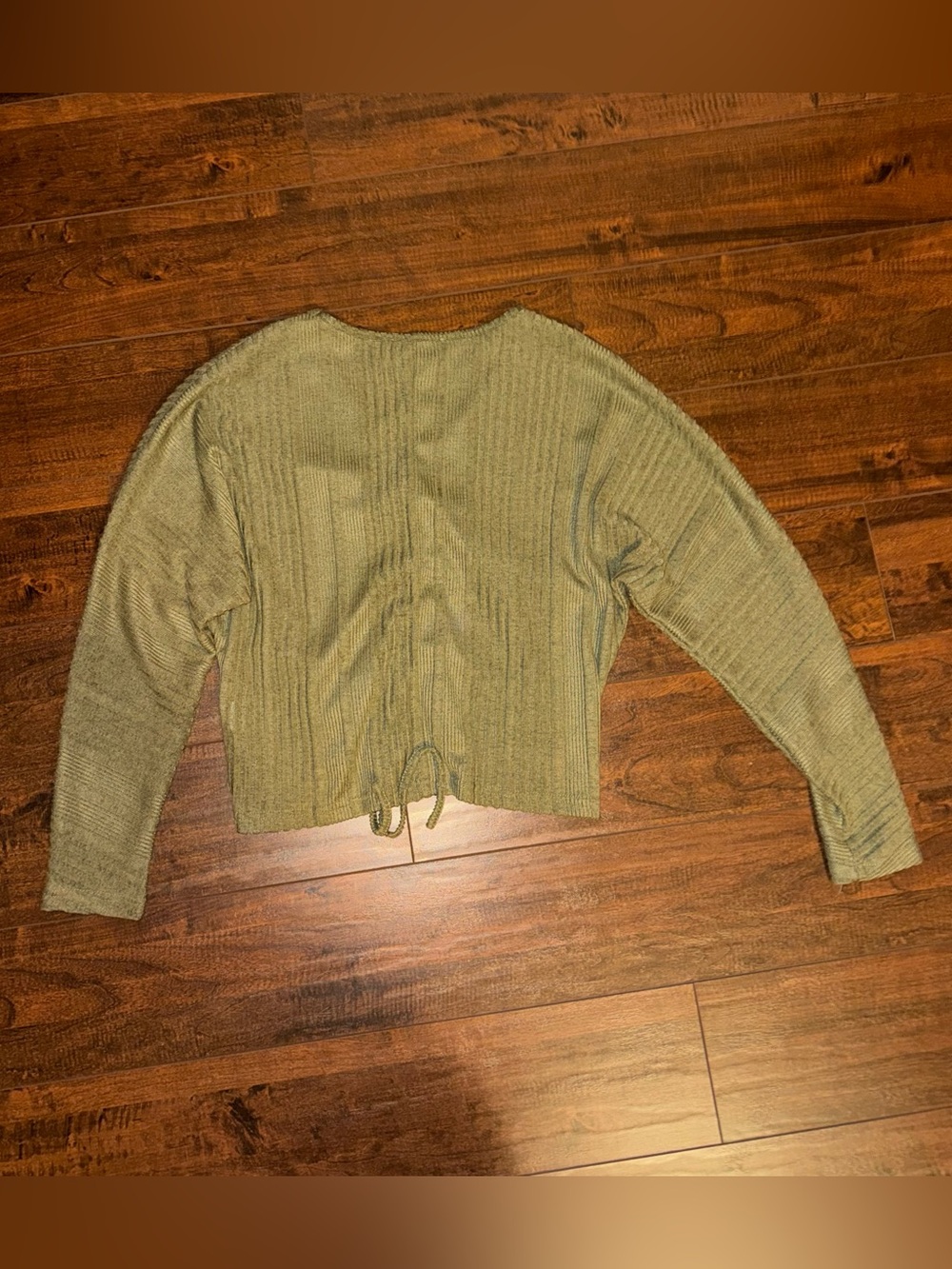 Women’s Olive Ruched Drawstring V-Neck Top - Picture 2 of 2